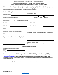 Document preview: Form HSMV72871 Notification to the Department of Highway Safety and Motor Vehicles Student Compliance With Enrollment Requirements for a Home Education Program - Florida