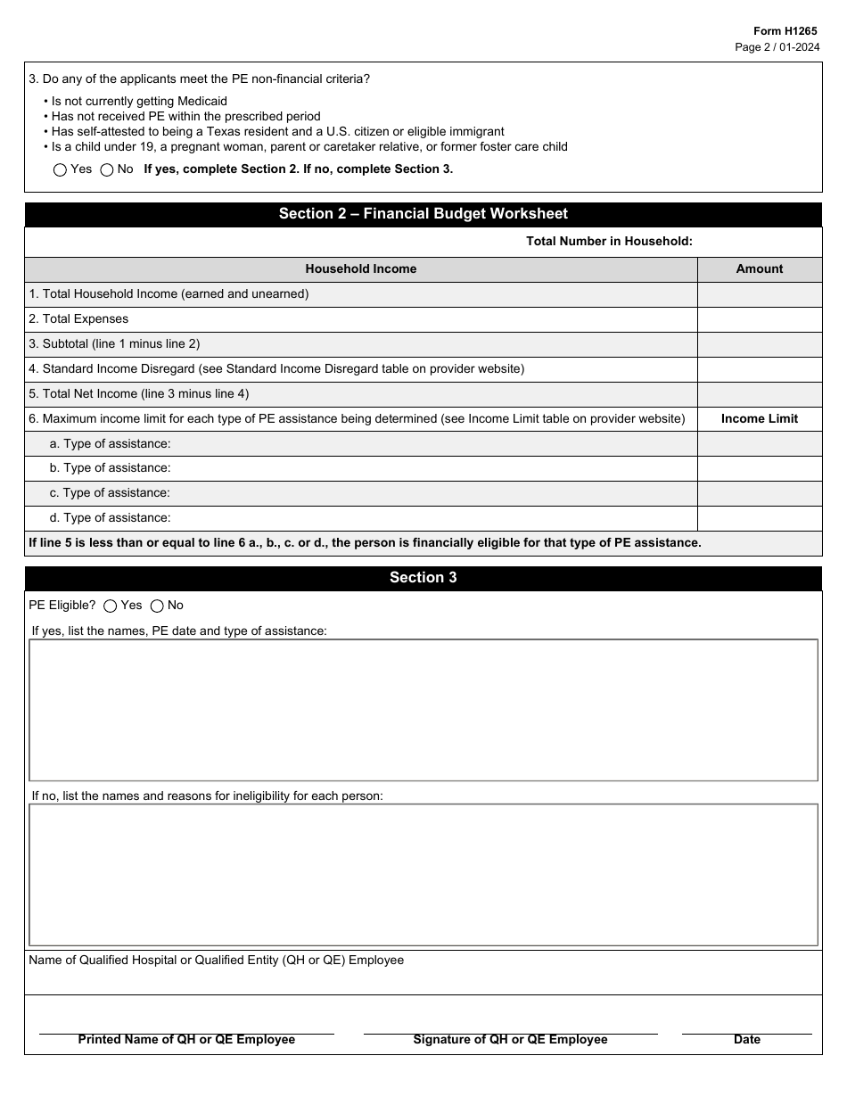 Form H1265 Download Fillable PDF or Fill Online Presumptive Eligibility ...