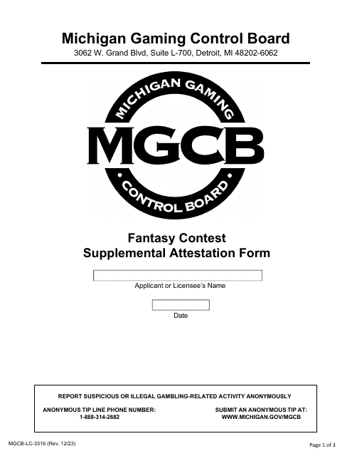 Form MGCB-LC-3316  Printable Pdf