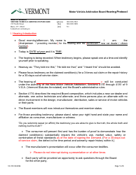 Form VX-103 Motor Vehicle Arbitration Board Hearing Protocol - Vermont