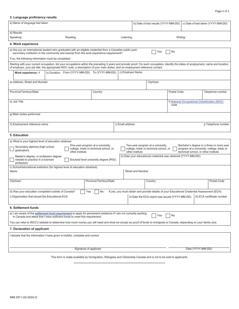 Form IMM5911 Schedule 1 Rural and Northern Immigration Pilot - Canada, Page 2