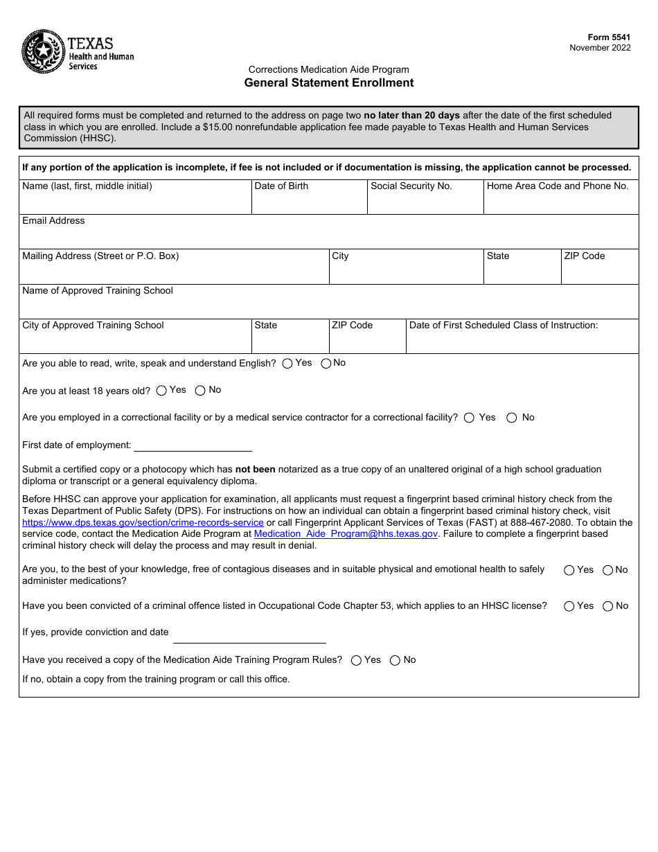 Form 5541 - Fill Out, Sign Online and Download Fillable PDF, Texas ...