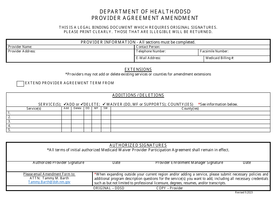 Provider Agreement Amendment - New Mexico, Page 1