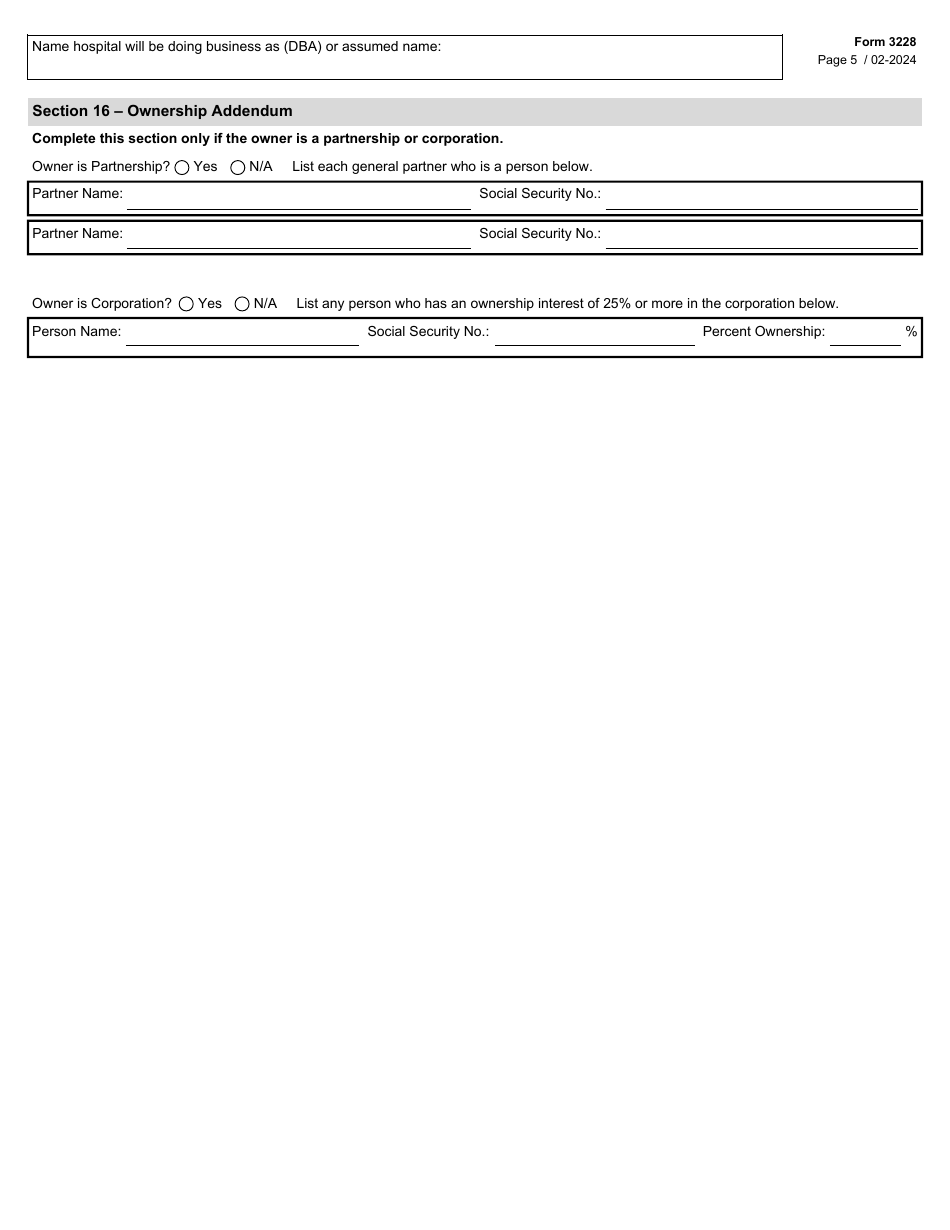 Form 3228 Application for a License to Operate a General or Special Hospital - Texas, Page 5