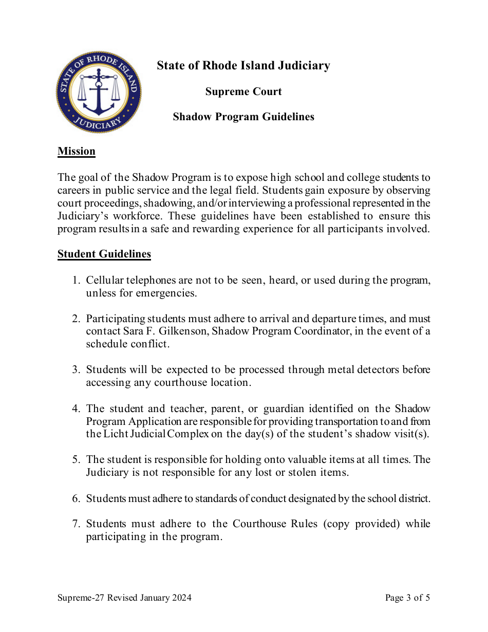 Form Supreme-27 Shadow Program Application - Rhode Island, Page 3