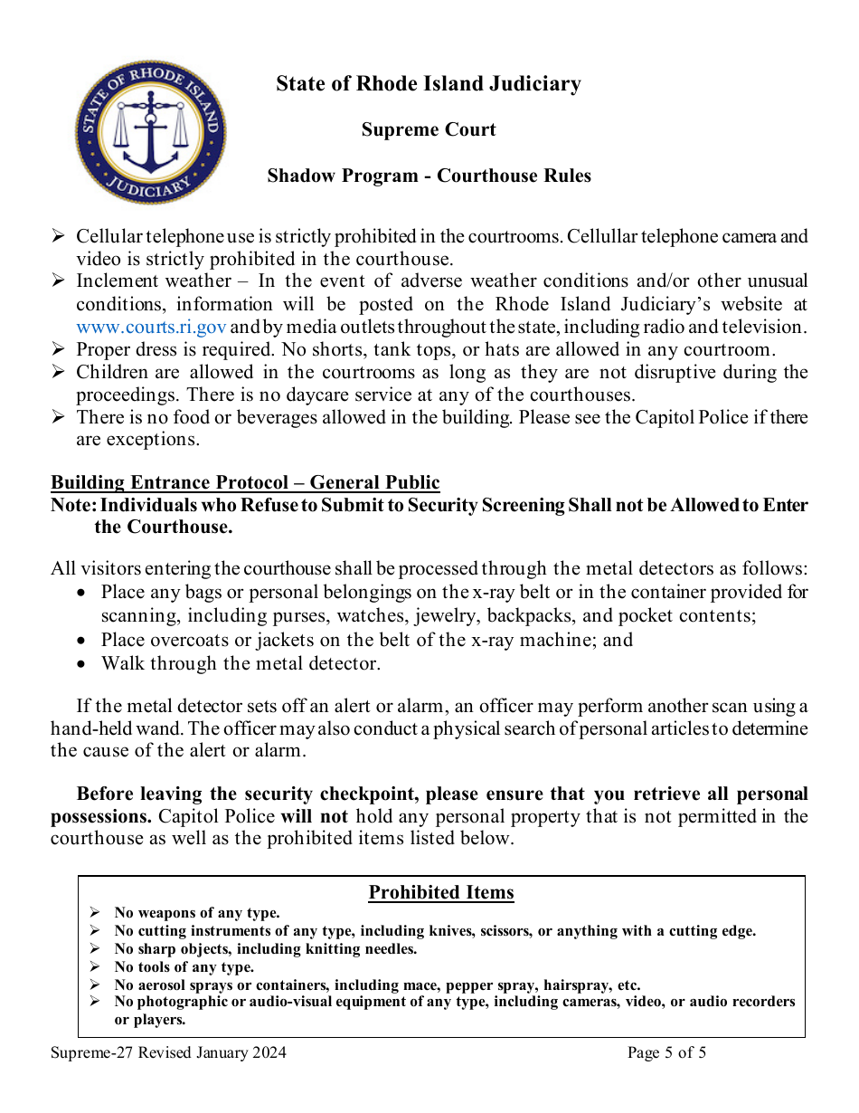 Form Supreme-27 Shadow Program Application - Rhode Island, Page 5