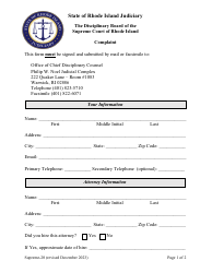 Document preview: Form Supreme-20 Disciplinary Board Complaint Form - Rhode Island