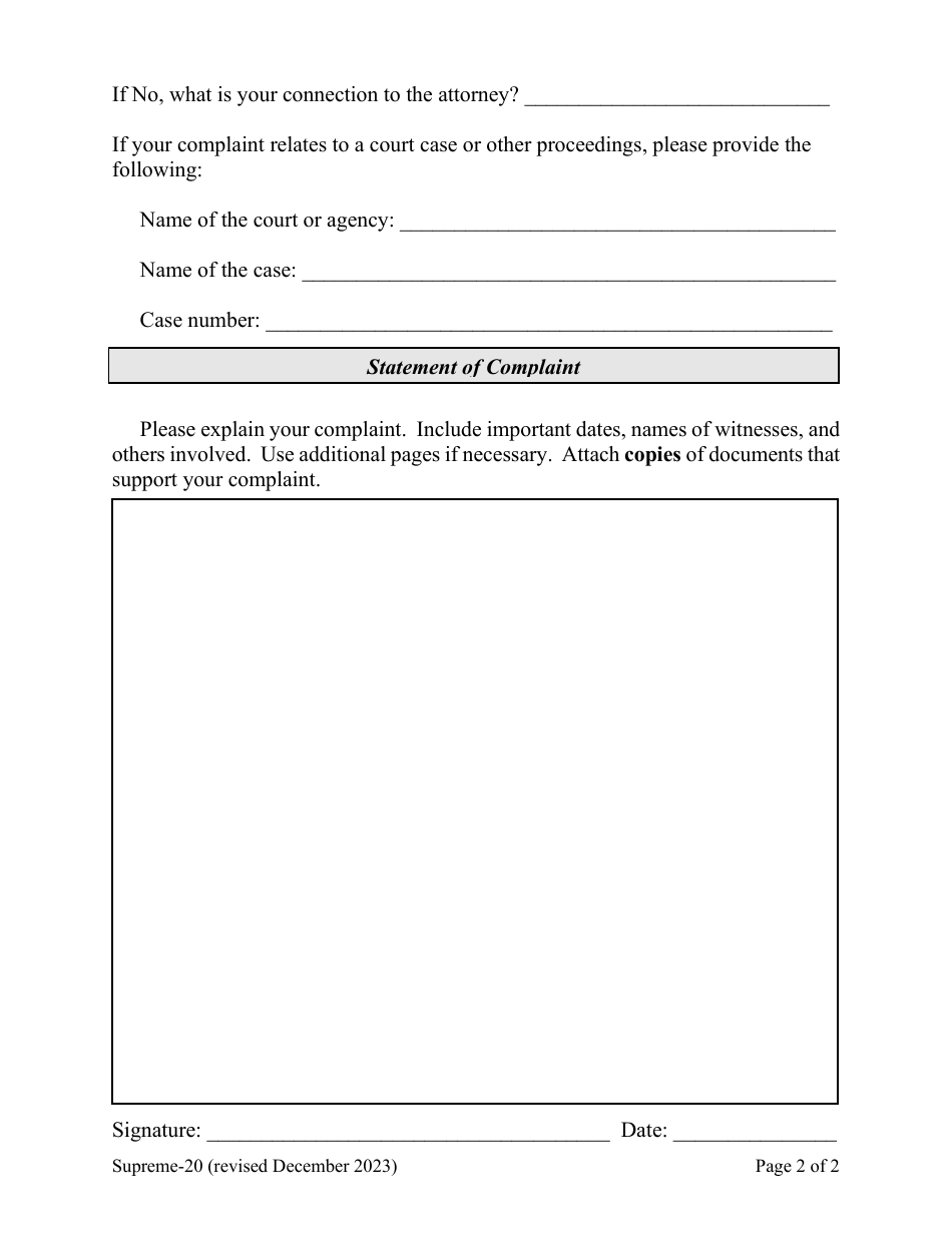 Form Supreme-20 Disciplinary Board Complaint Form - Rhode Island, Page 2