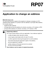 Form RP07 Application to Change an Address - United Kingdom