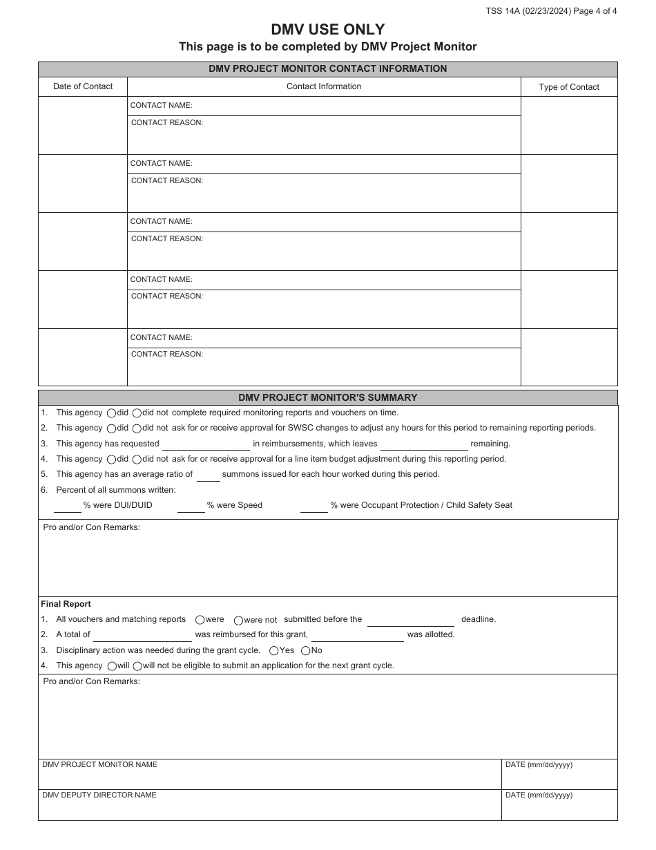 Form TSS14A Grantee Progress and Monitor Report for Law Enforcement - Virginia, Page 4