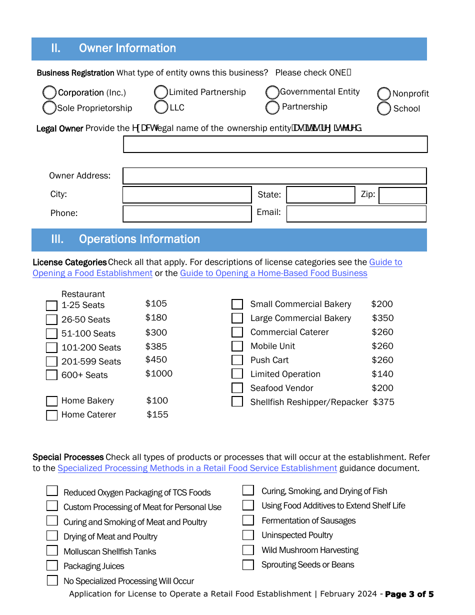 Application for License to Operate a Retail Food Establishment - Vermont, Page 3