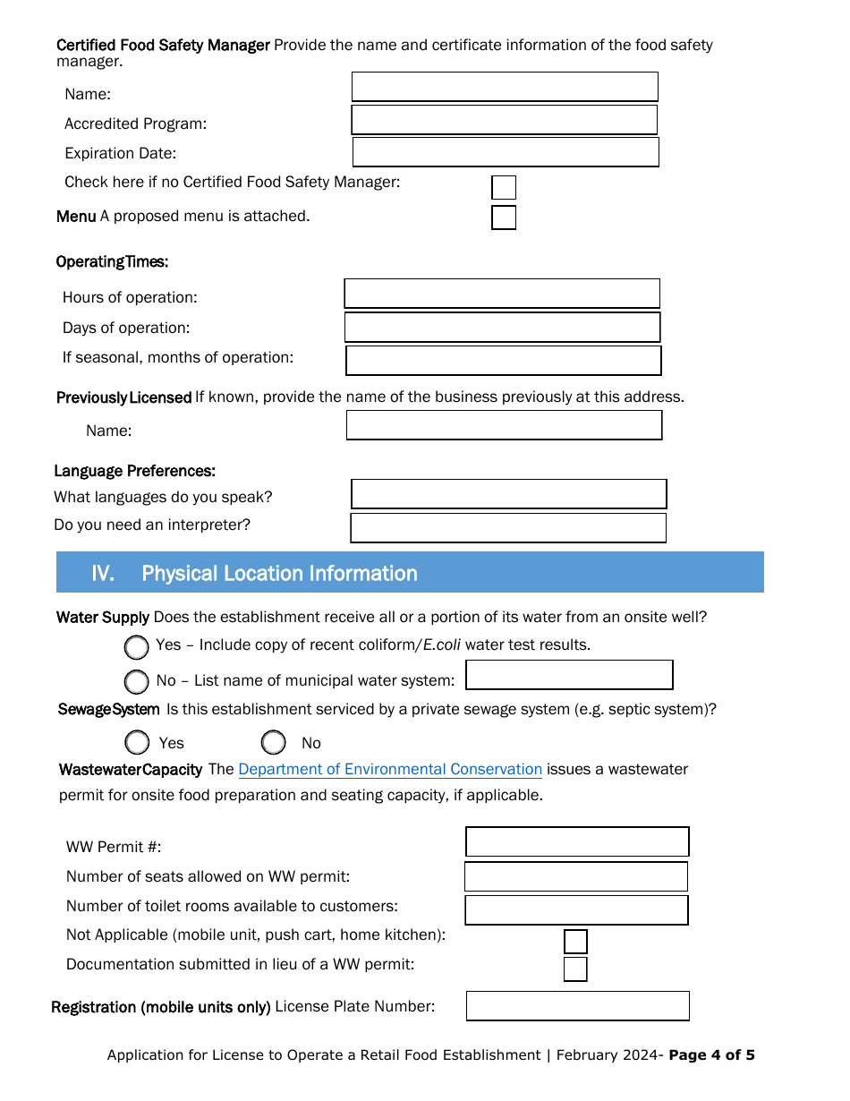 Application for License to Operate a Retail Food Establishment - Vermont, Page 4