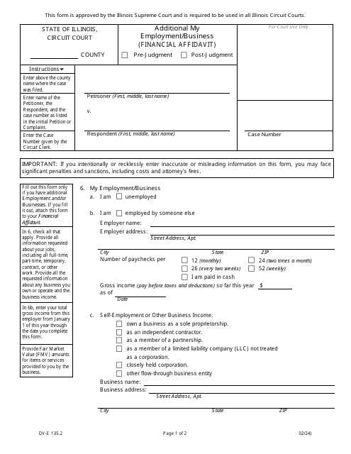 Form DV-E135.2 Additional My Employment/Business (Financial Affidavit) - Illinois