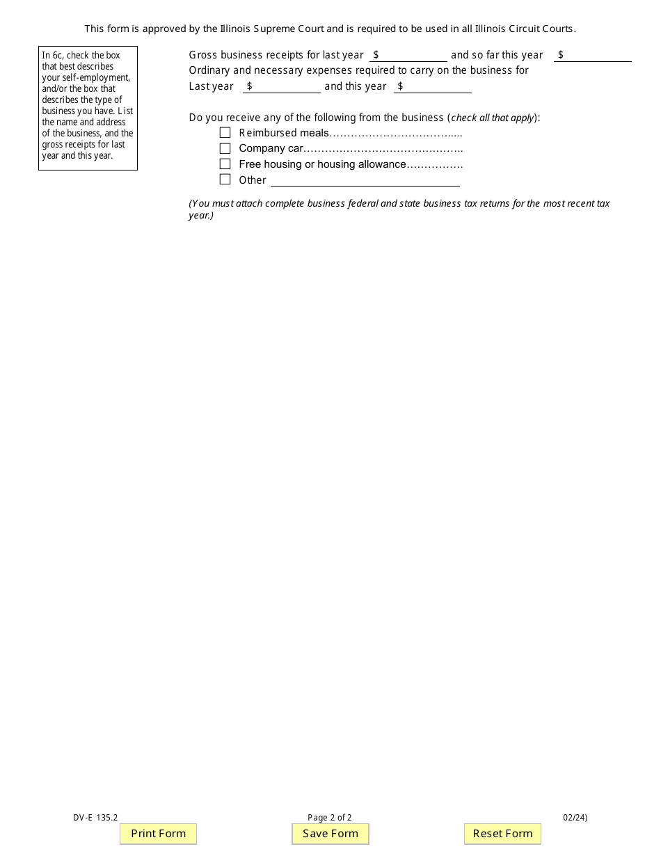 Form DV-E135.2 Additional My Employment / Business (Financial Affidavit) - Illinois, Page 2