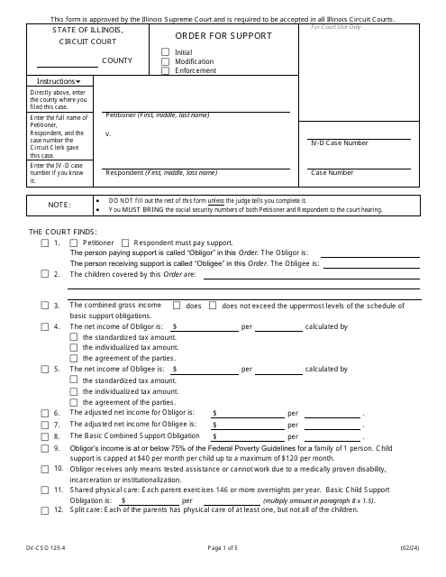 Form DV-CSO129.4 Order for Support - Illinois