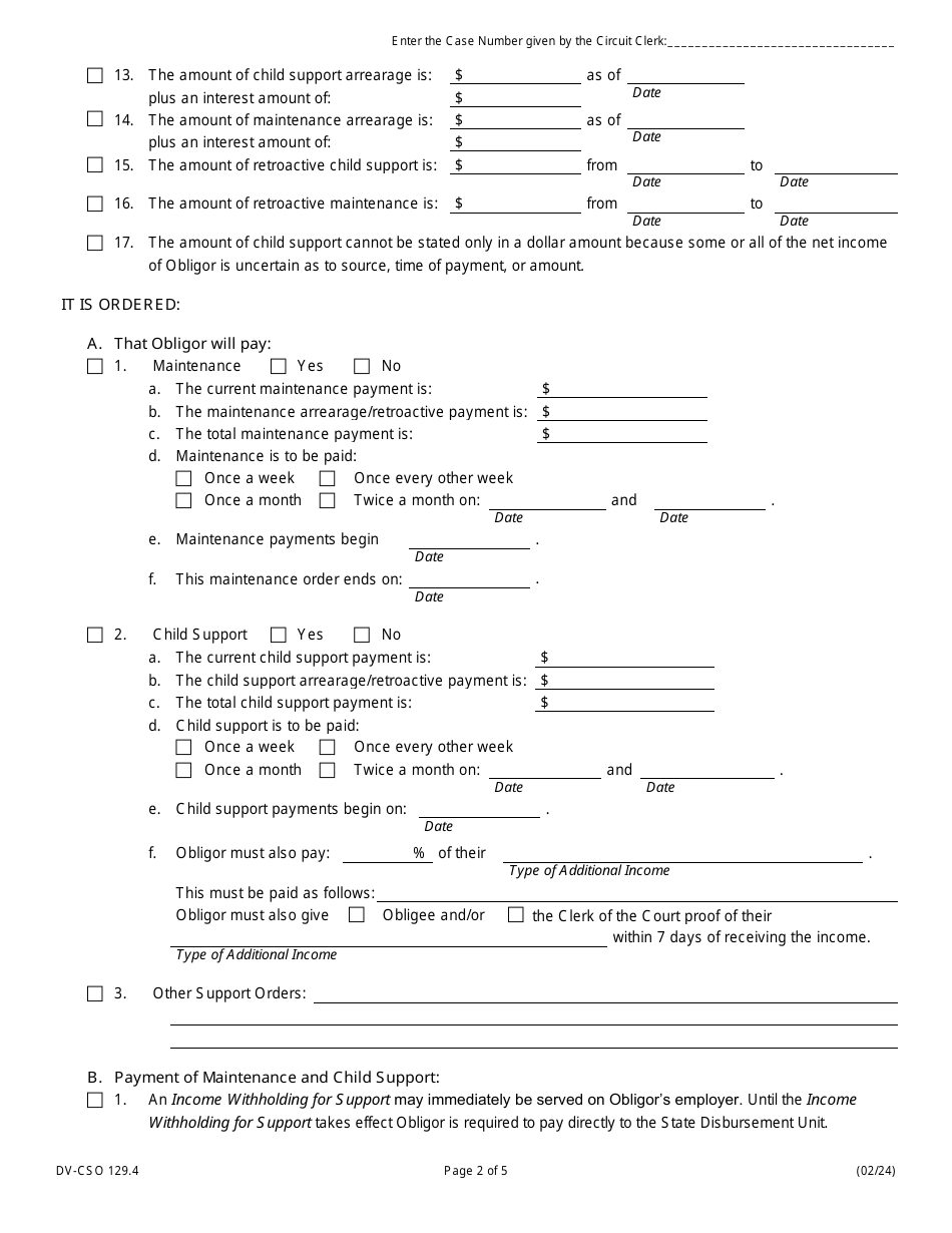 Form DV-CSO129.4 Order for Support - Illinois, Page 2