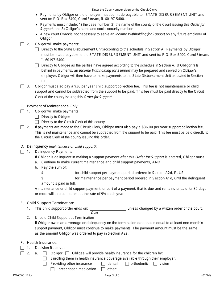 Form DV-CSO129.4 Order for Support - Illinois, Page 3