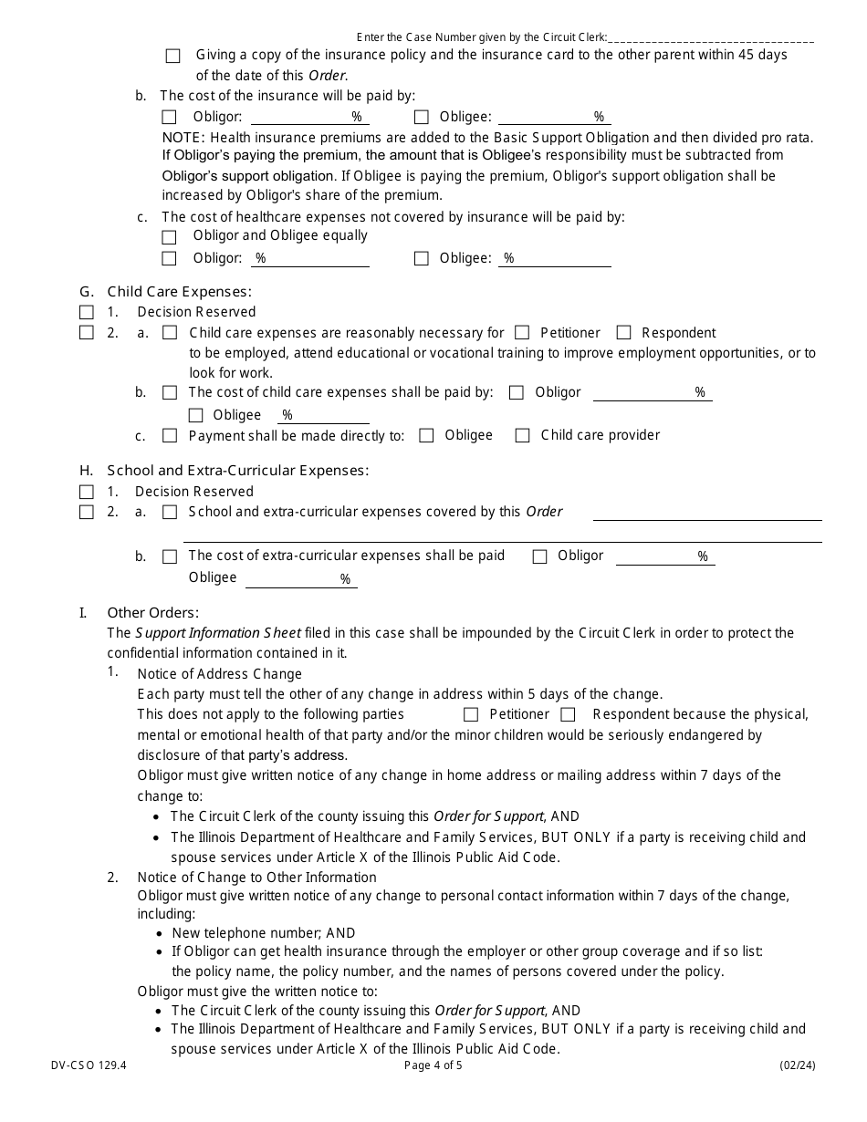 Form DV-CSO129.4 Order for Support - Illinois, Page 4