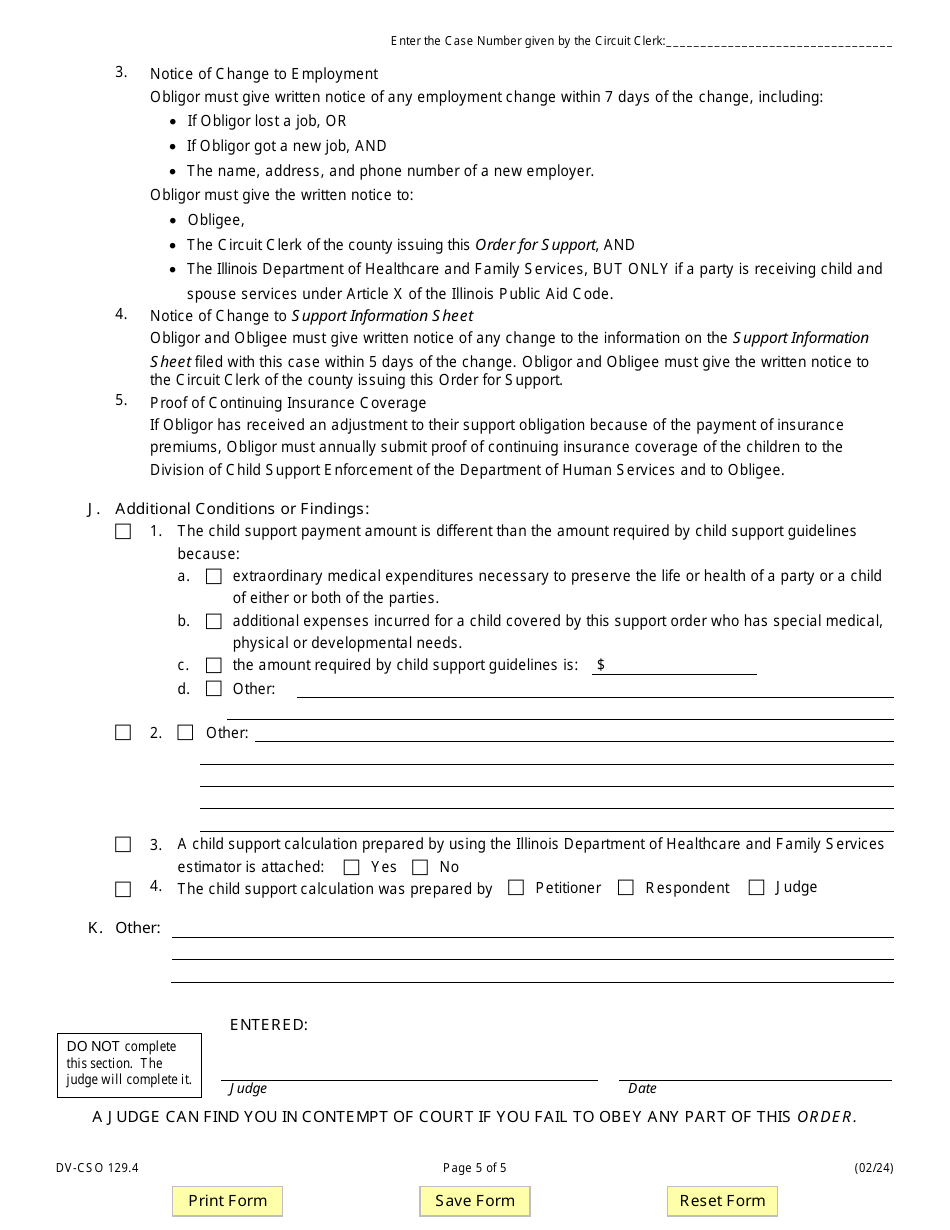 Form DV-CSO129.4 Order for Support - Illinois, Page 5