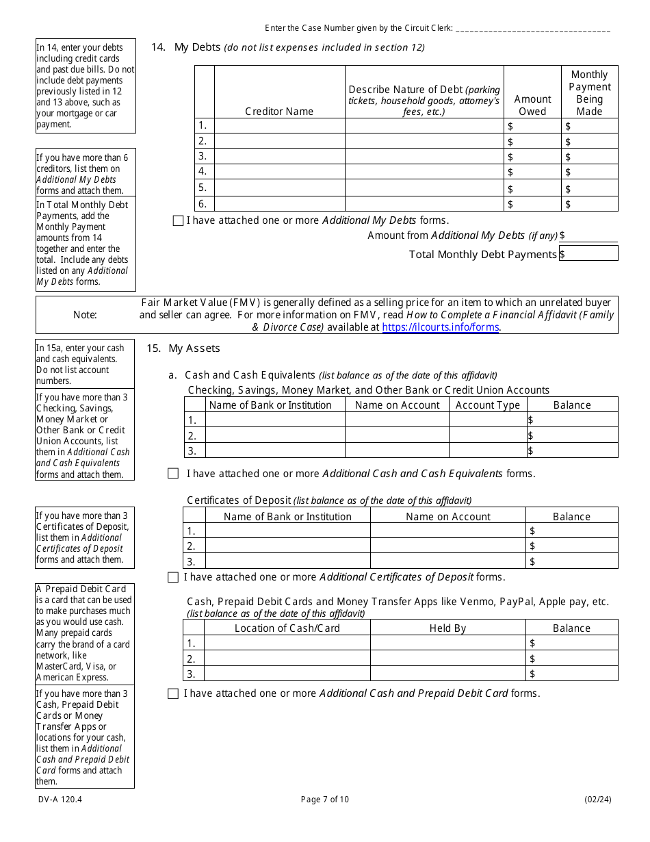 Form DV-A120.4 Financial Affidavit (Family and Divorce Cases) - Illinois, Page 7