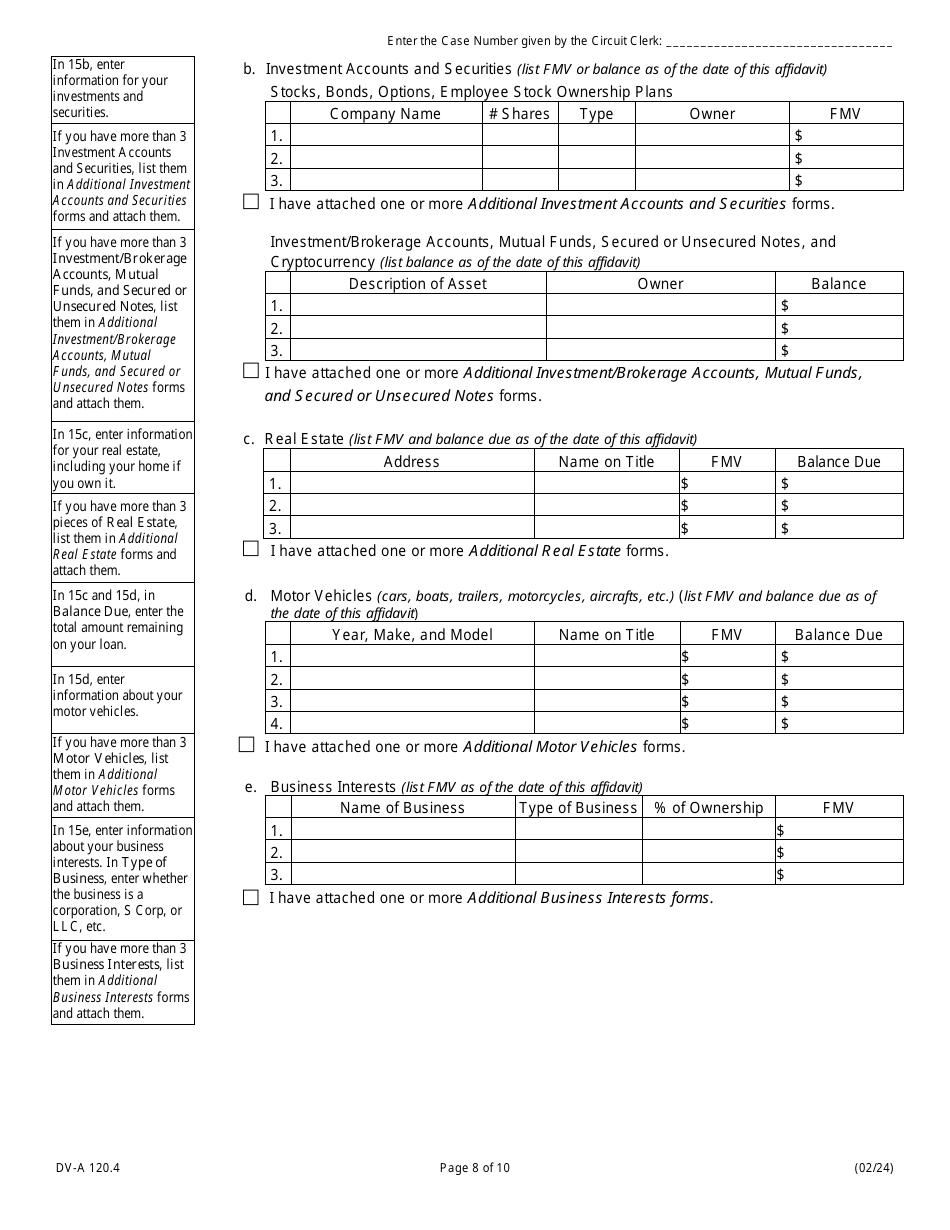 Form DV-A120.4 Financial Affidavit (Family and Divorce Cases) - Illinois, Page 8