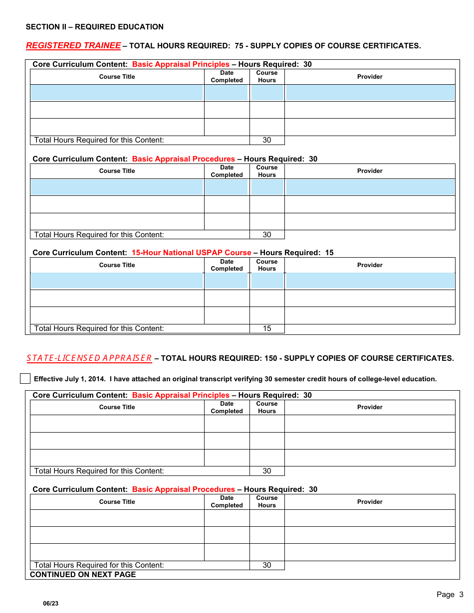 Application for New or Upgrade State-Certified General / Residential, Licensed or Registered Appraiser - Appraiser Certification Program - South Dakota, Page 3
