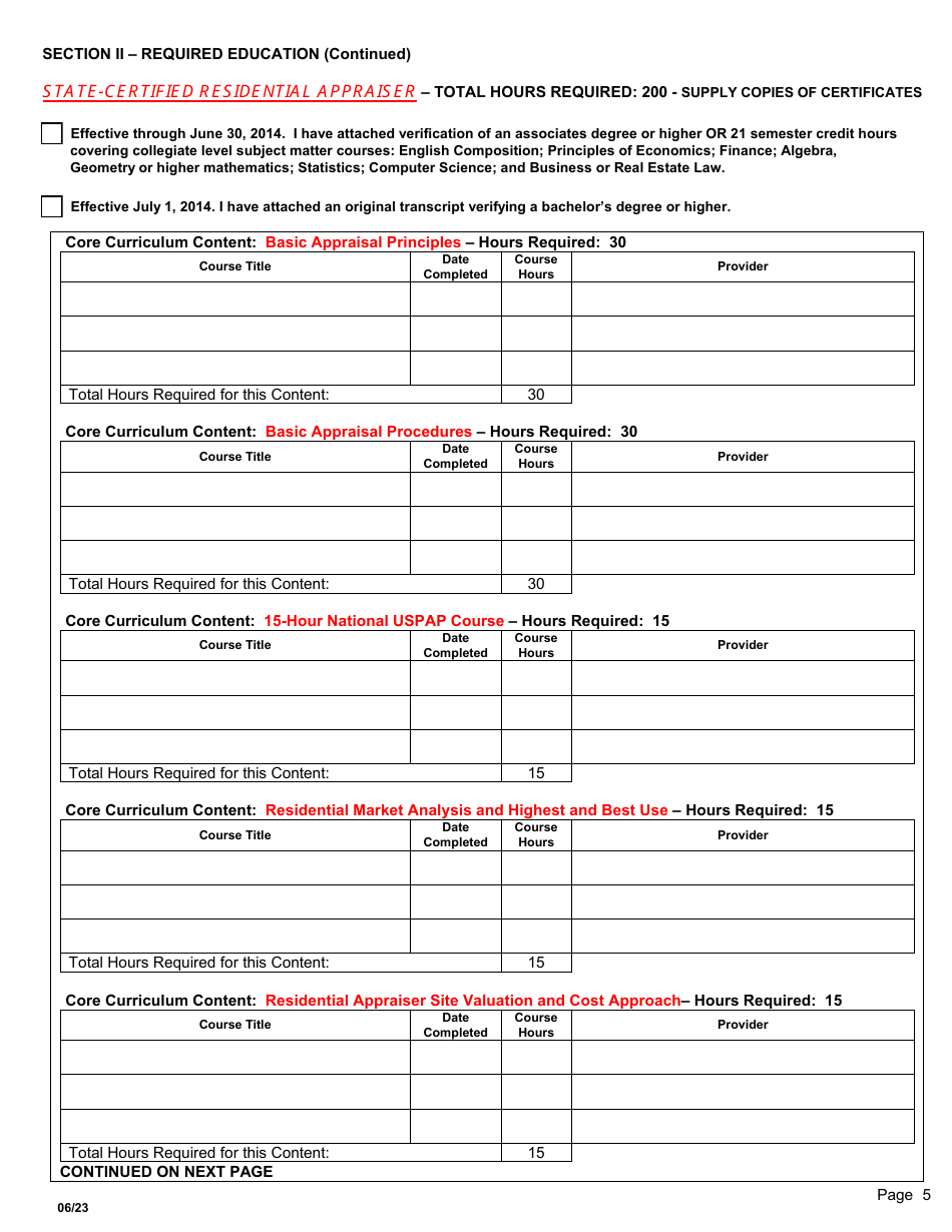 Application for New or Upgrade State-Certified General / Residential, Licensed or Registered Appraiser - Appraiser Certification Program - South Dakota, Page 5