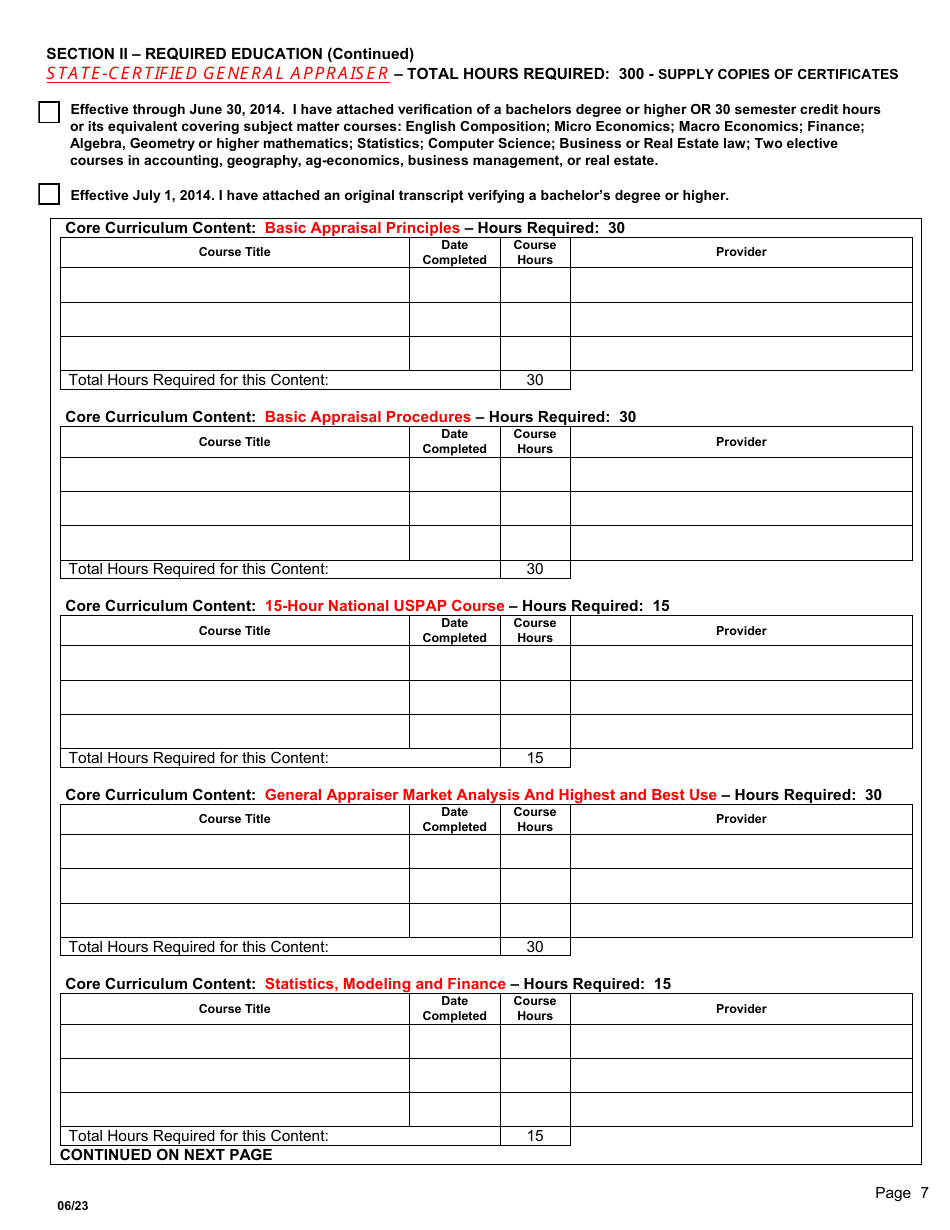 Application for New or Upgrade State-Certified General / Residential, Licensed or Registered Appraiser - Appraiser Certification Program - South Dakota, Page 7