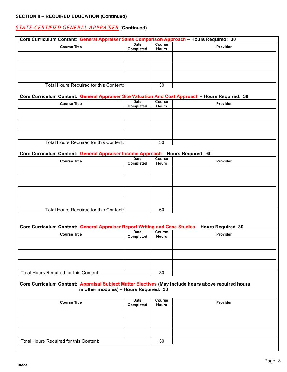 Application for New or Upgrade State-Certified General / Residential, Licensed or Registered Appraiser - Appraiser Certification Program - South Dakota, Page 8