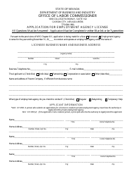 Document preview: Application for Employment Agency License - Nevada