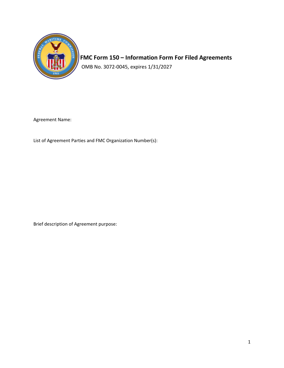 Form FMC-150 Information Form for Filed Agreements, Page 1