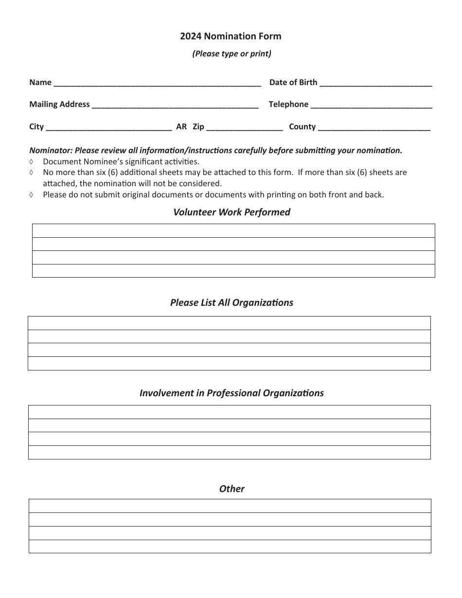 Senior Arkansans Hall of Fame Nomination Form - Arkansas, Page 3
