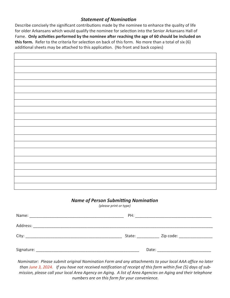 Senior Arkansans Hall of Fame Nomination Form - Arkansas, Page 4