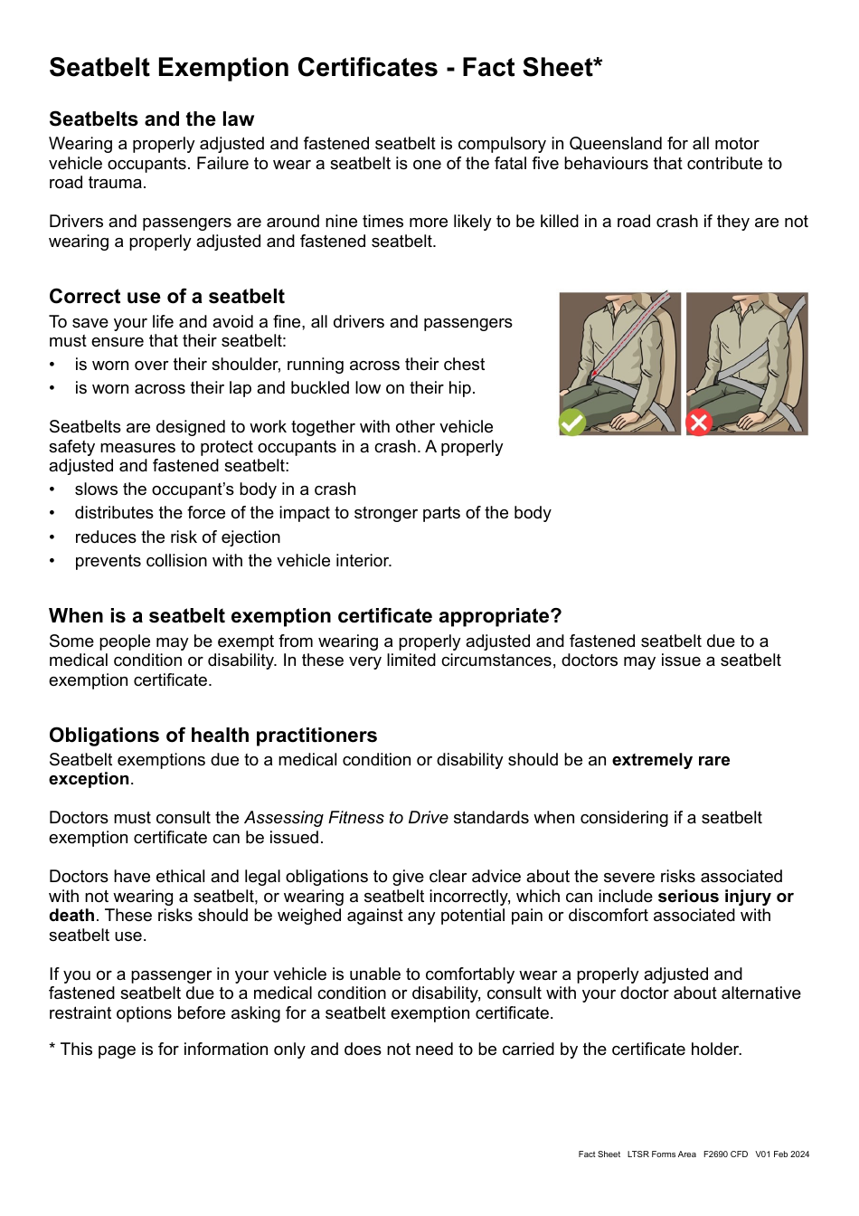 Form F2690 Download Fillable PDF or Fill Online Seatbelt Exemption Certificate, Queensland