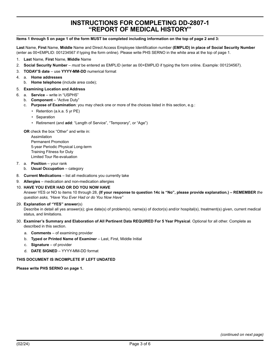 Instructions for General Instructions for Completing Medical Examination Forms DD-2807-1 Report of Medical History and DD-2808 Report of Medical Examination, Page 3