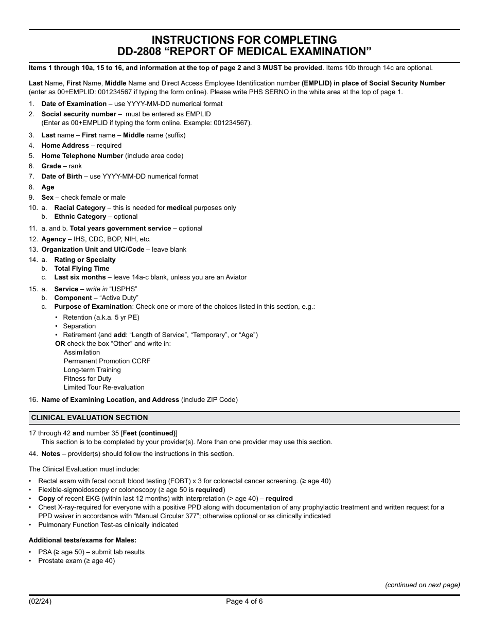 Instructions for General Instructions for Completing Medical Examination Forms DD-2807-1 Report of Medical History and DD-2808 Report of Medical Examination, Page 4