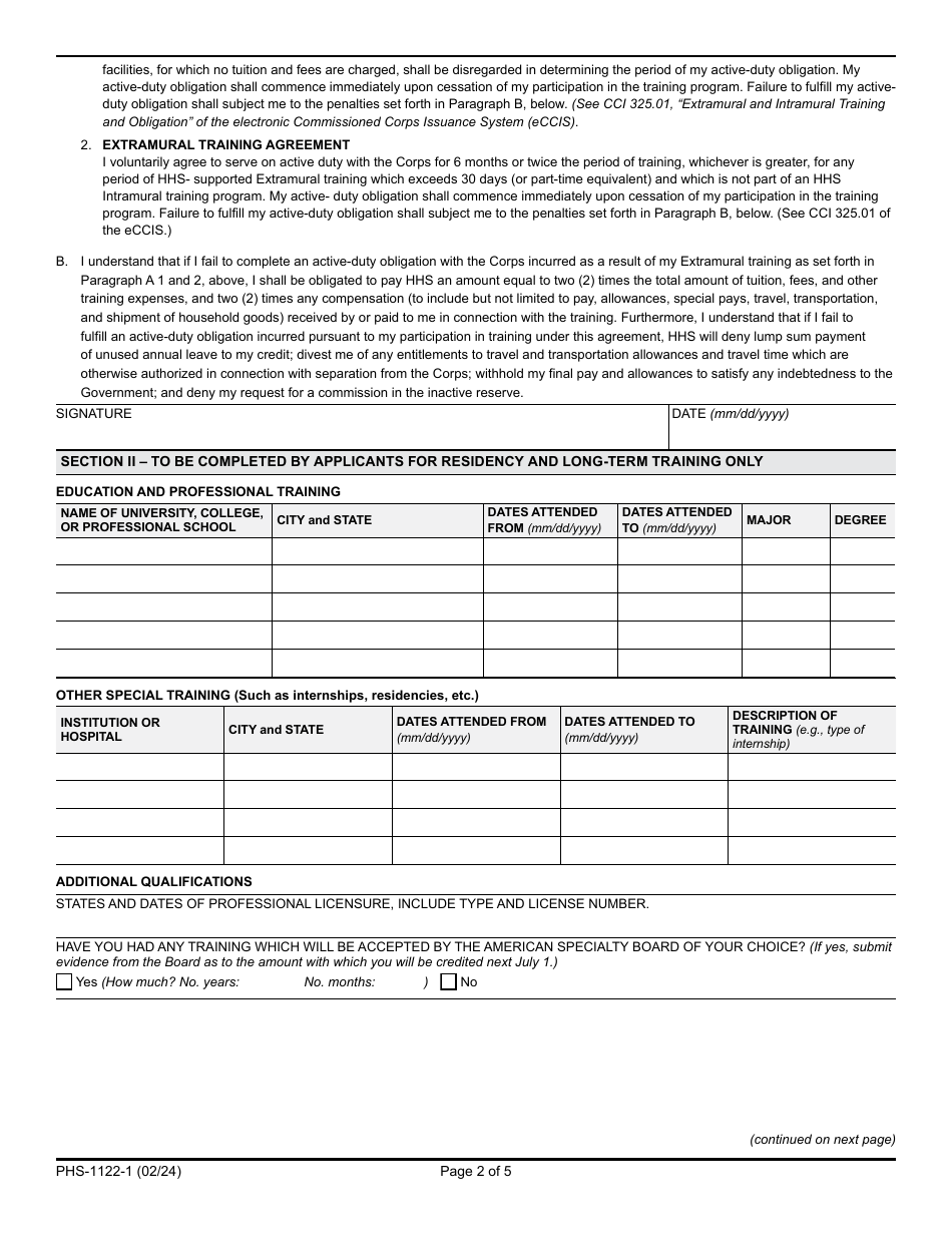 Form PHS-1122-1 Download Fillable PDF or Fill Online Application for ...