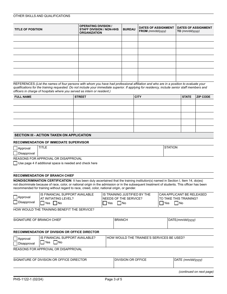 Form PHS-1122-1 Download Fillable PDF or Fill Online Application for ...