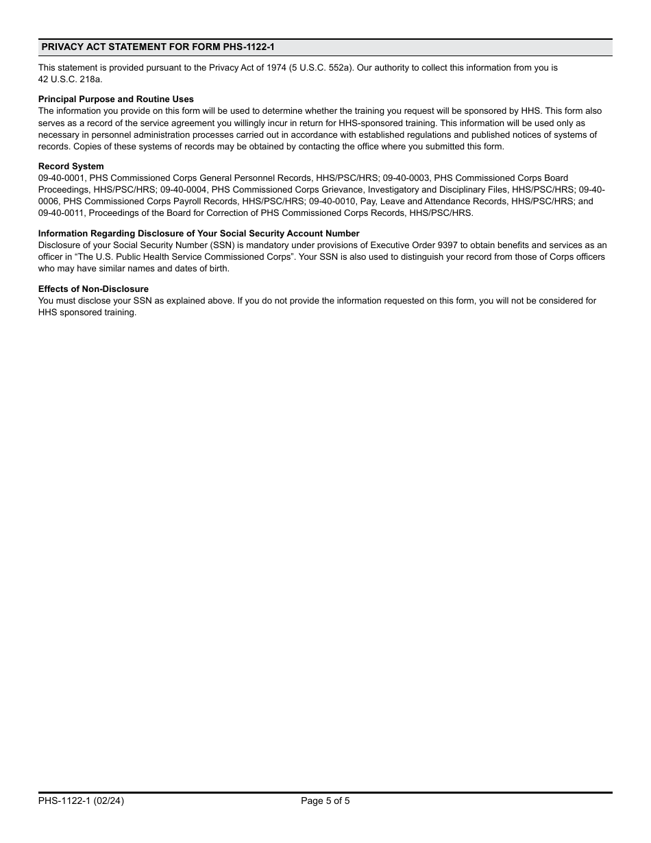 Form PHS-1122-1 Application for Training for Phs Commissioned Personnel, Page 5