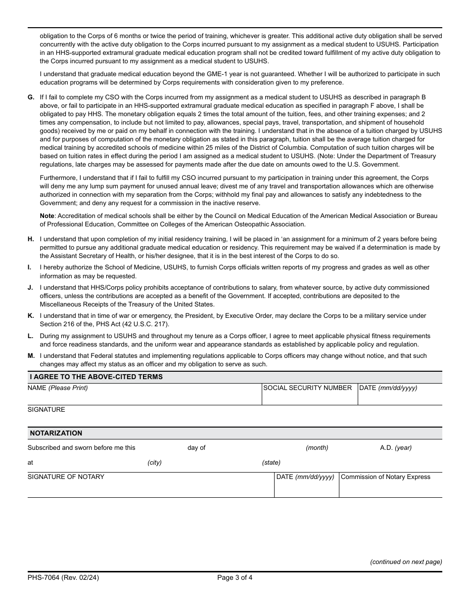 Form PHS-7064 Training Agreement, Page 3