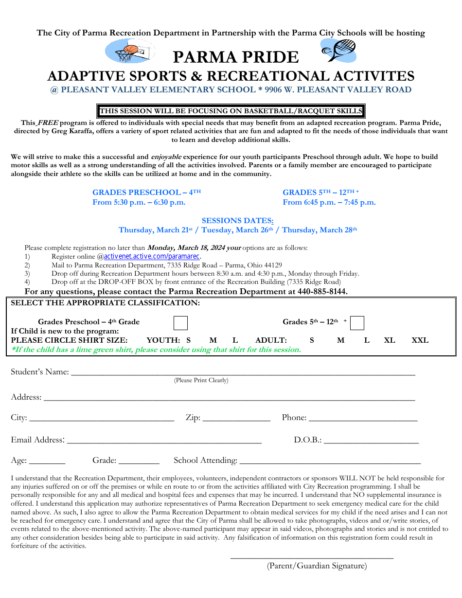 Parma Pride Spring Registration Form - City of Parma, Ohio, Page 1