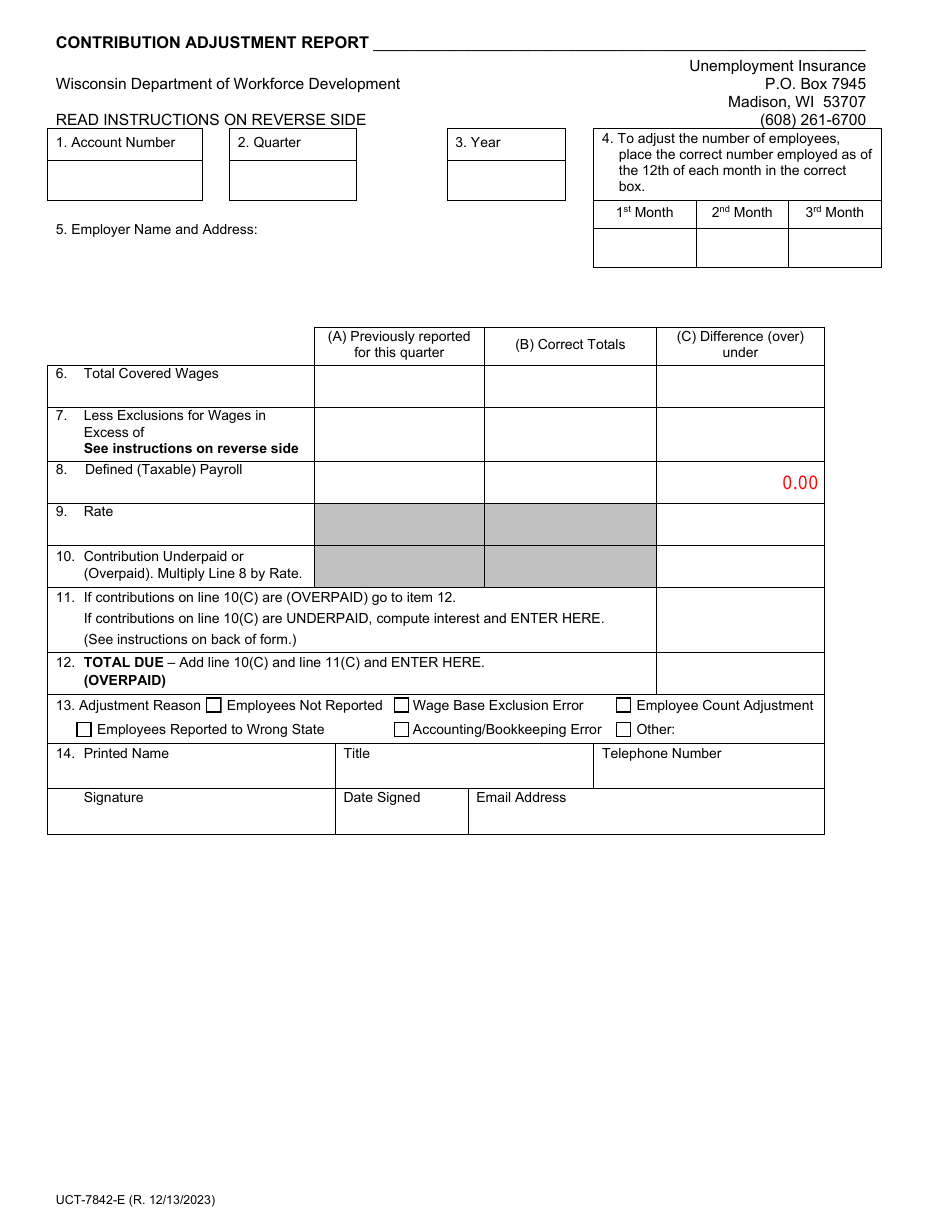 Form UCT-7842-E Download Fillable PDF or Fill Online Contribution ...