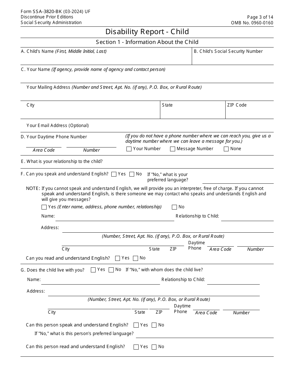 Form SSA-3820-BK Disability Report - Child, Page 3