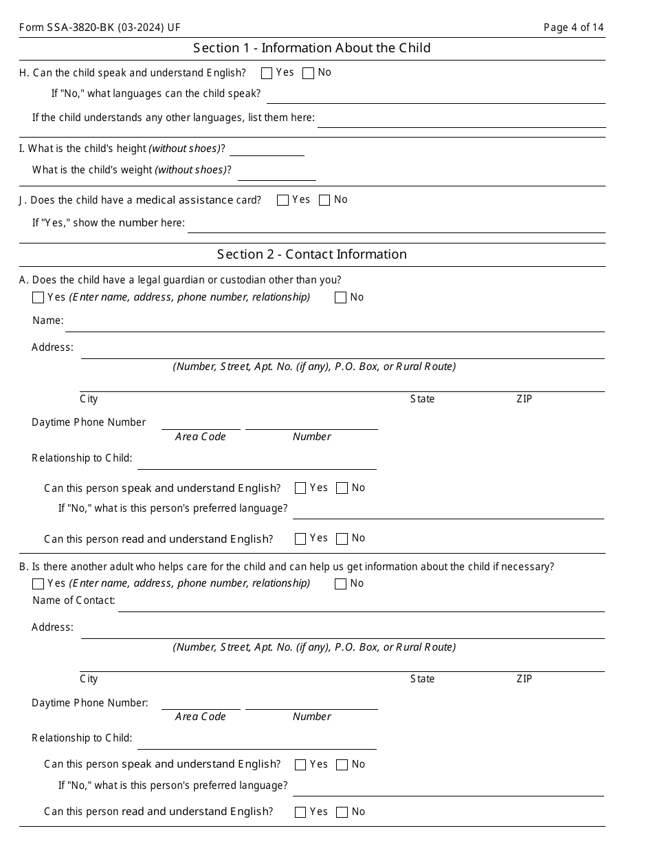 Form SSA-3820-BK Disability Report - Child, Page 4