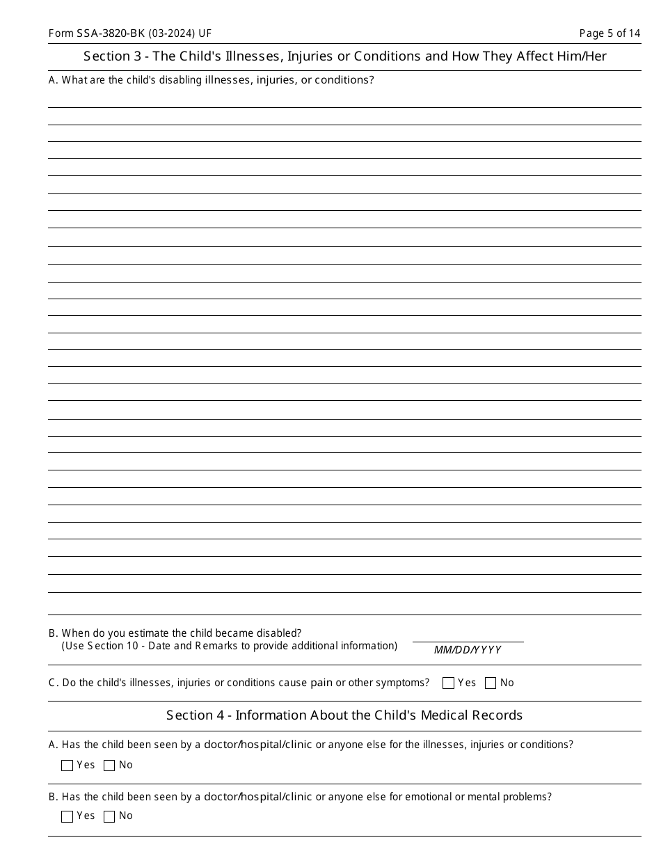 Form SSA-3820-BK Disability Report - Child, Page 5