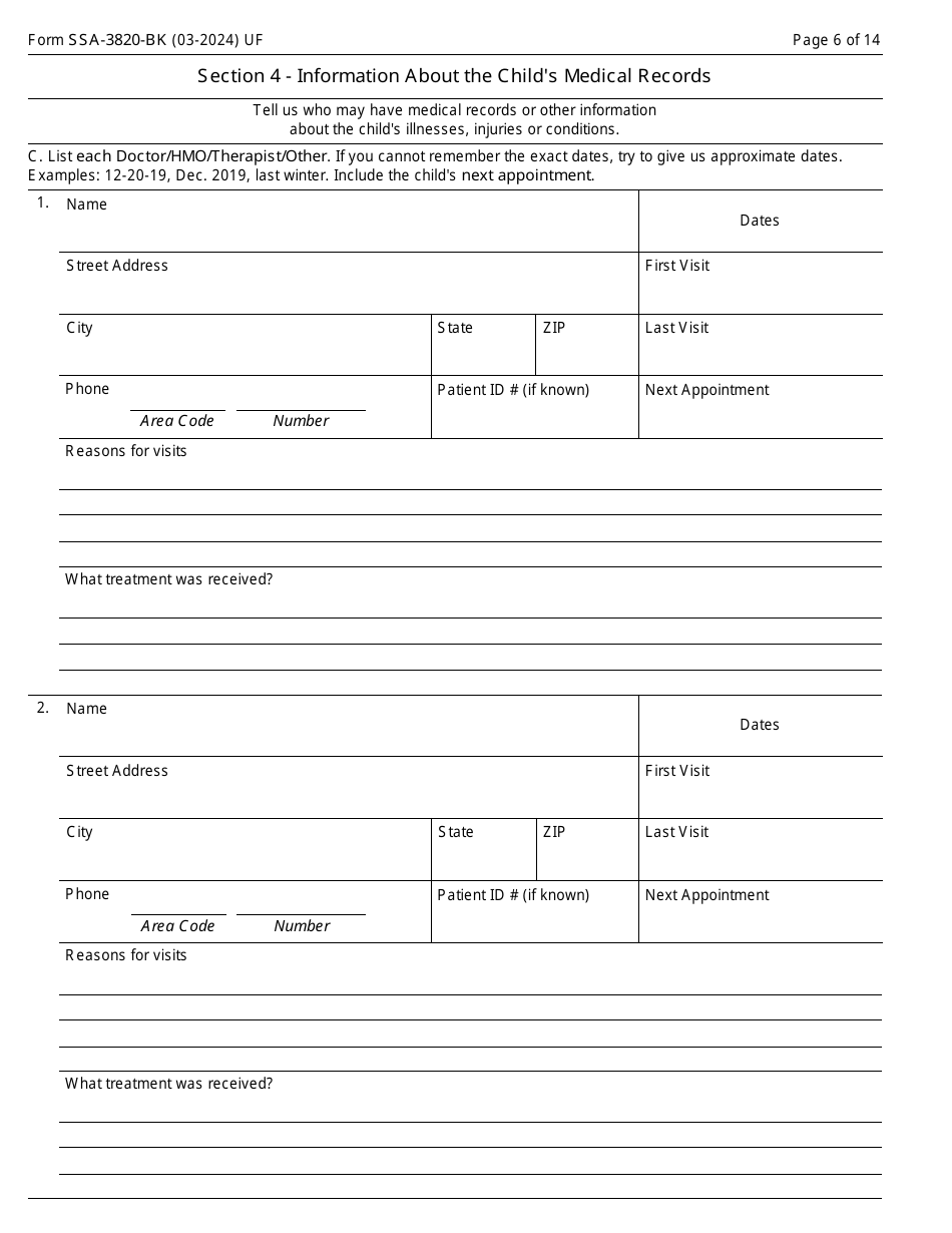 Form SSA-3820-BK Disability Report - Child, Page 6