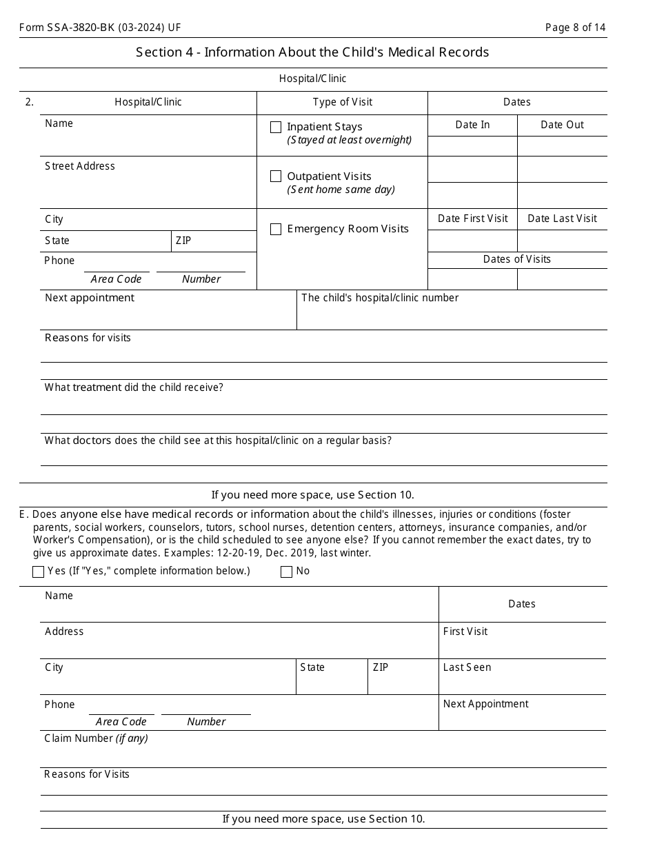 Form SSA-3820-BK Disability Report - Child, Page 8