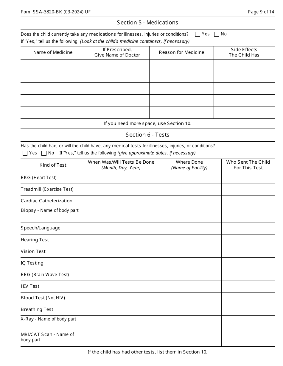 Form SSA-3820-BK Disability Report - Child, Page 9