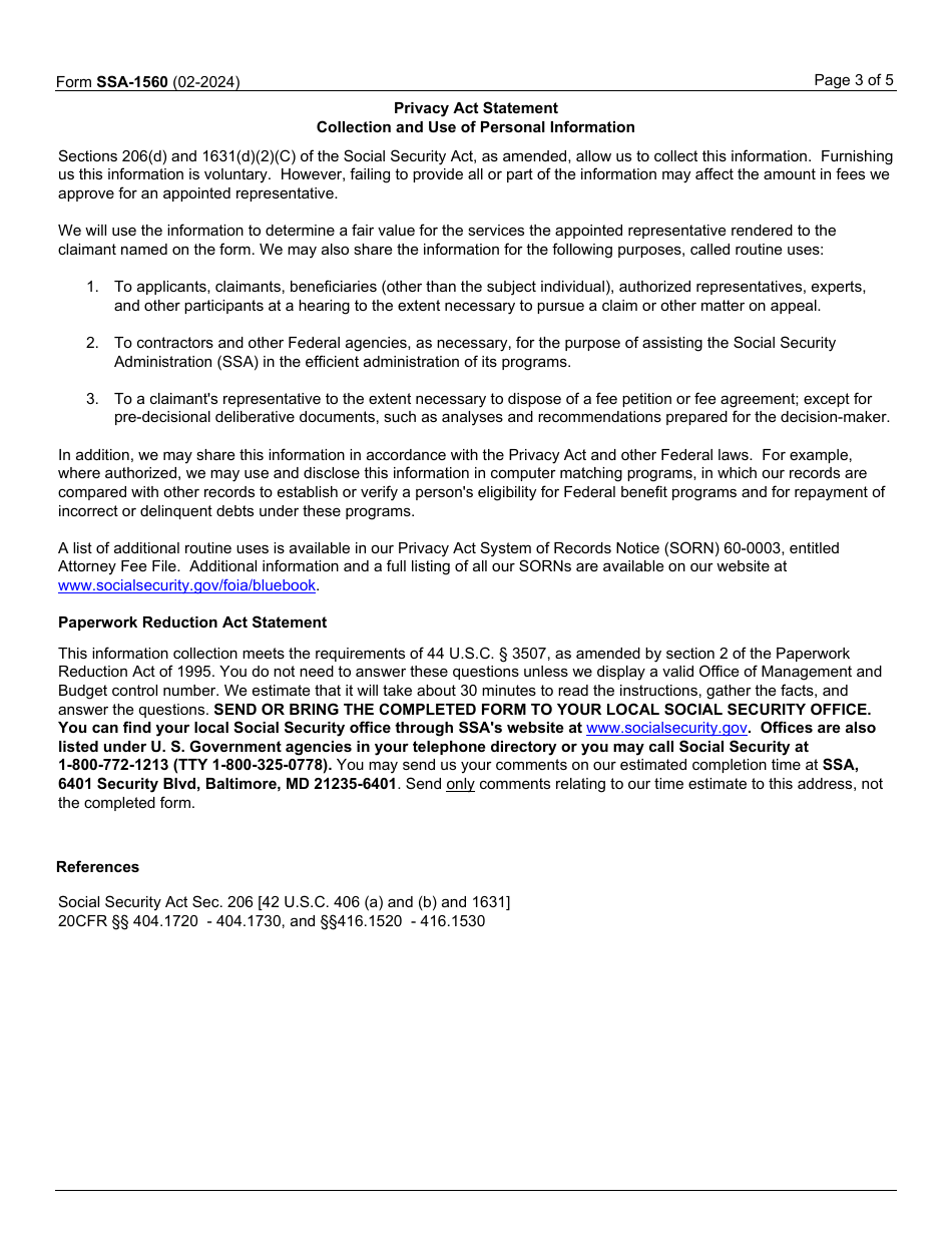 Form SSA-1560 Petition for Authorization to Charge and Collect a Fee for Services Before the Social Security Administration, Page 3
