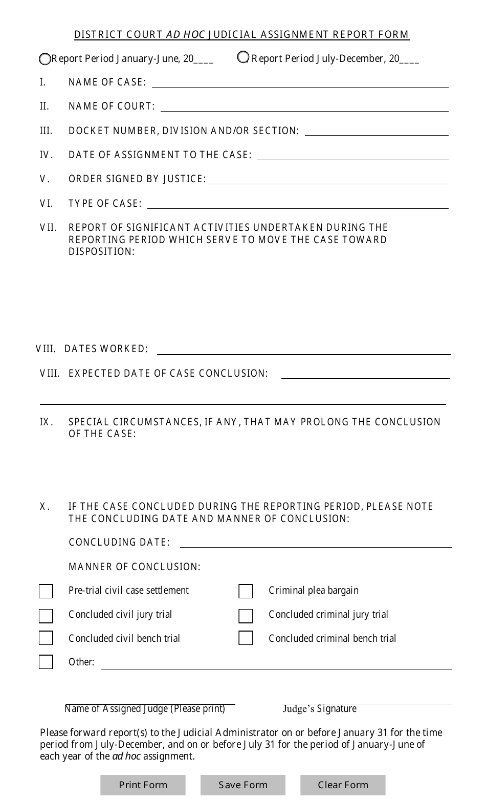 District Court Ad Hoc Judicial Assignment Report Form - Louisiana, Page 2